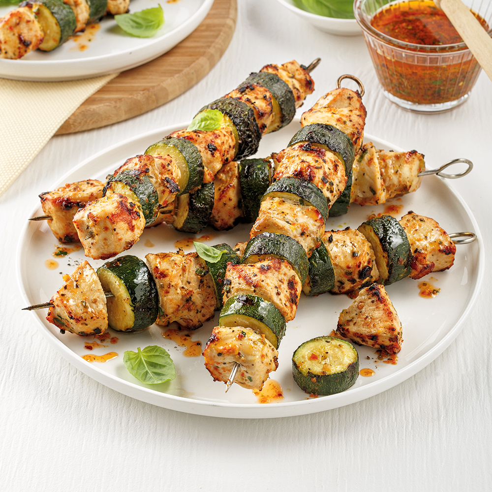 Brochettes de poulet et courgettes à l’italienne à congeler - Miss Économe