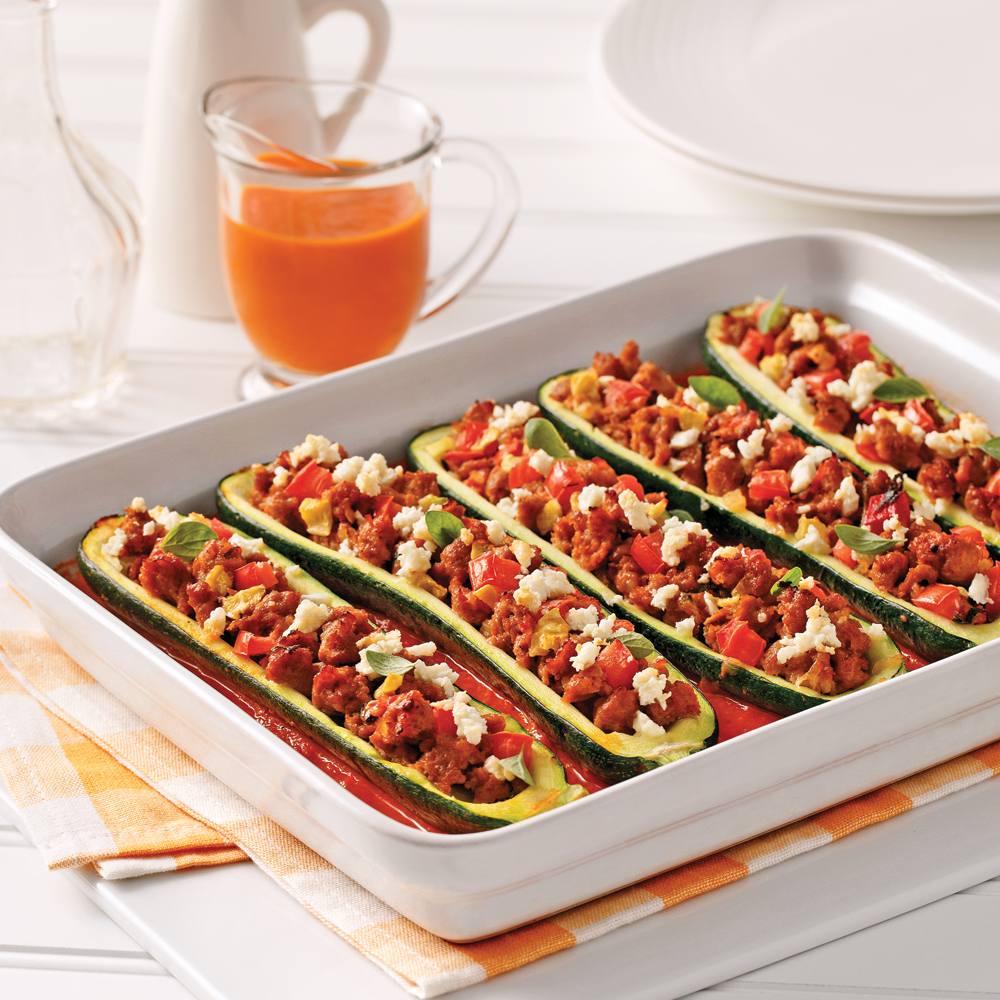 Courgettes farcies à la saucisse italienne et feta - Miss Économe