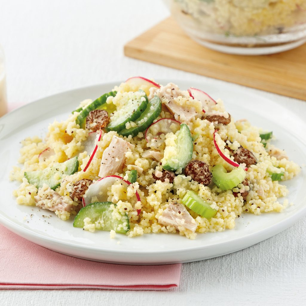 Salade de couscous au thon et raisins secs - Miss Économe