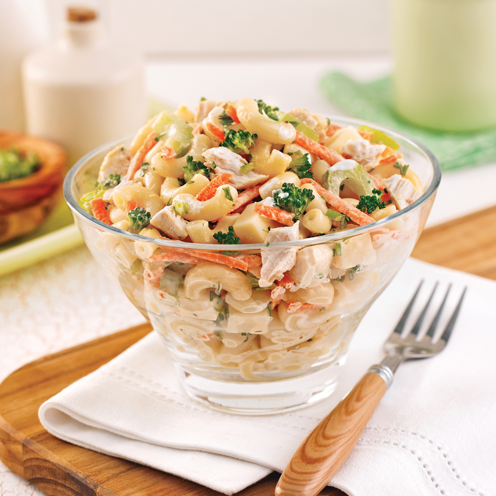 Salade de macaronis au poulet et légumes - Miss Économe