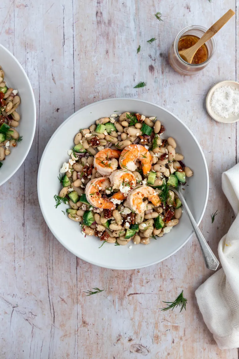 Salade de crevettes et haricots à la méditerranéenne - Miss Économe